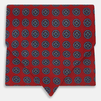 Red Rosette Medallion Printed Silk Cravat