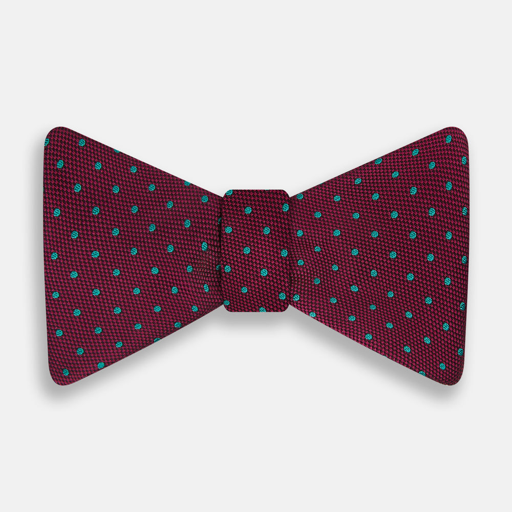Green and Magenta Spot Silk Bow Tie