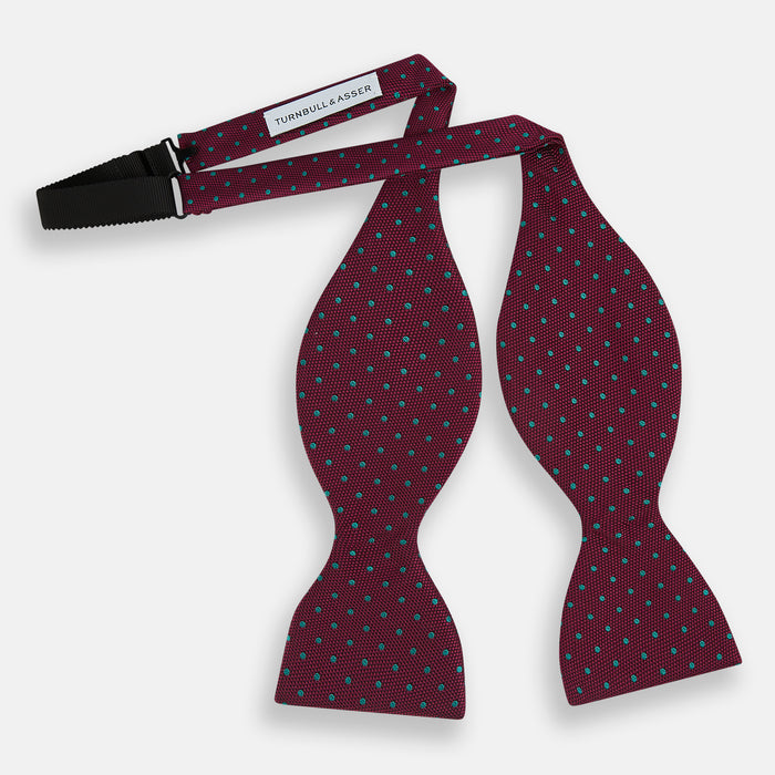 Green and Magenta Spot Silk Bow Tie Image 1