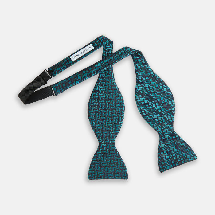 Turquoise Geometric Silk Bow Tie Image 1
