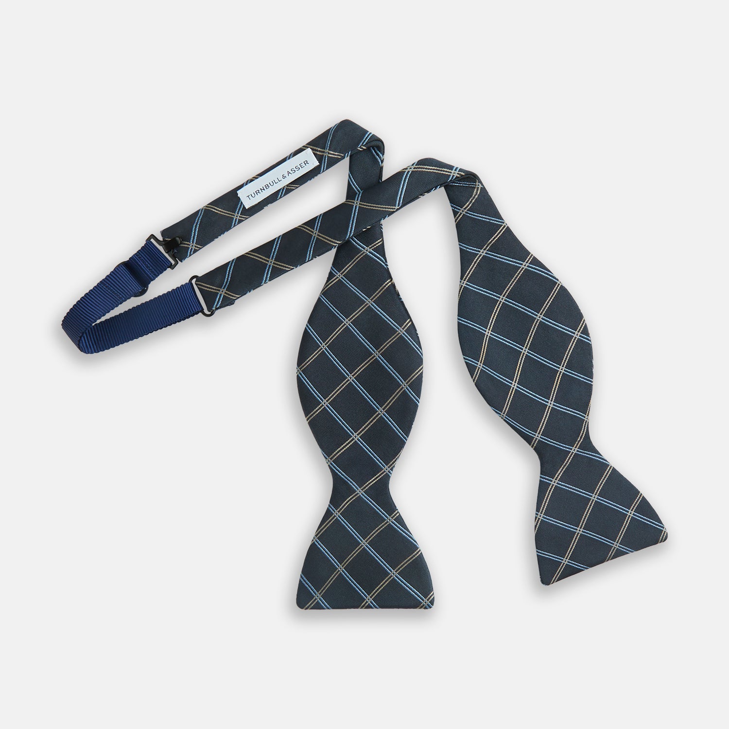 View 2 of product Navy Triple Check Silk Bow Tie