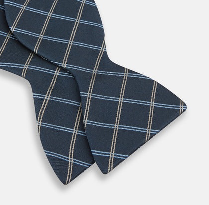 Navy Triple Check Silk Bow Tie Image 2