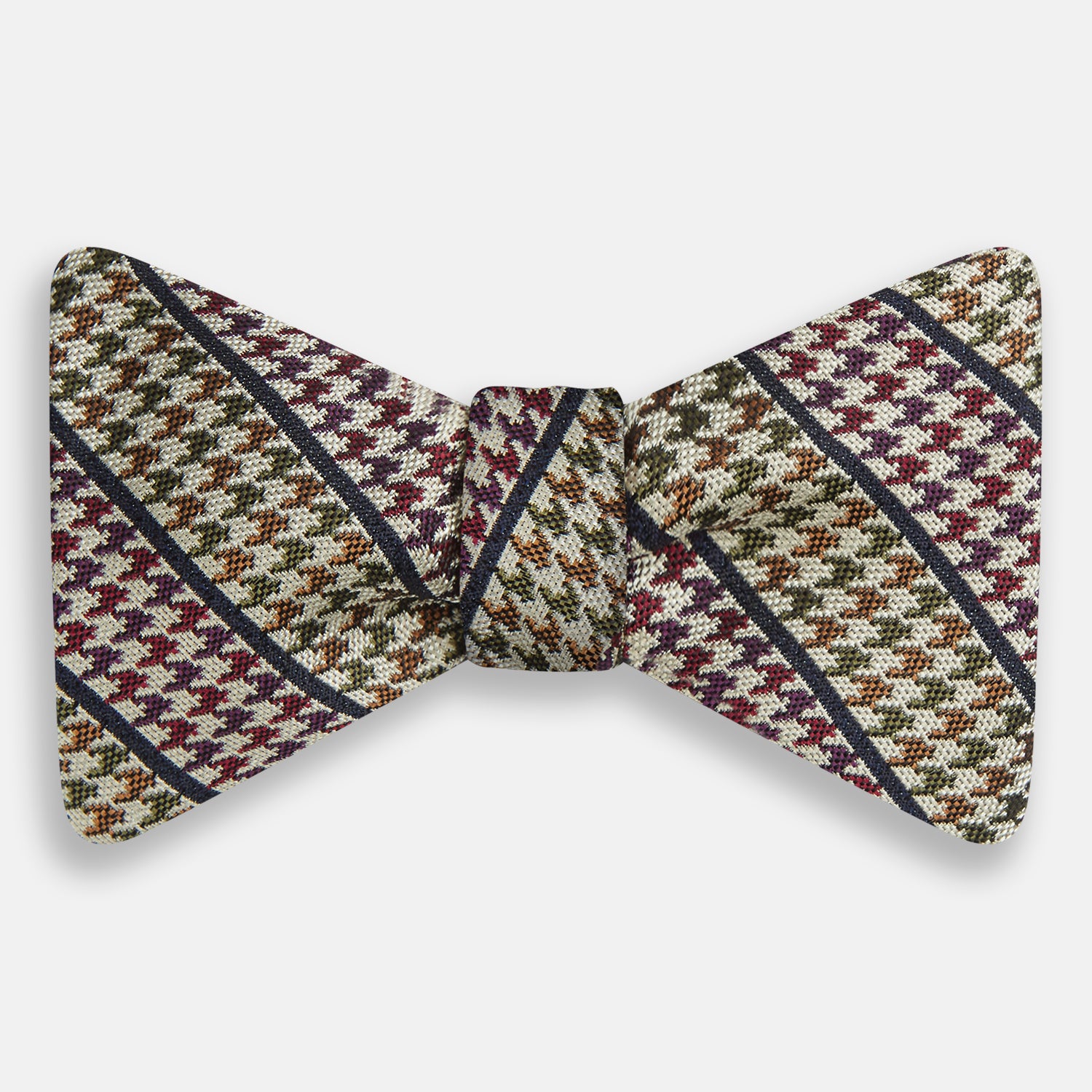 View 1 of product Brown Puppytooth Stripe Silk Bow Tie