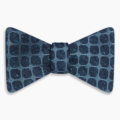 Navy Grid Silk Bow Tie Image 3