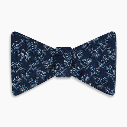 Dark Navy Floral Jigsaw Printed Silk Bow Tie Image 3