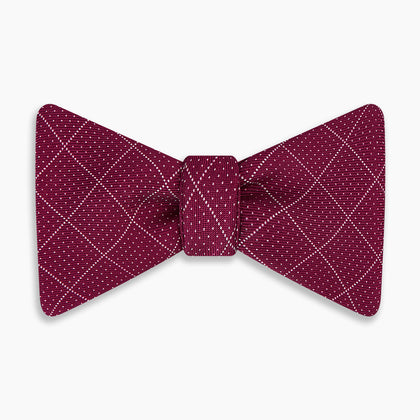 Burgundy Dotted Check Pattern Printed Silk Bow Tie Image 3