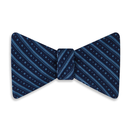Blue Beaded Ticking Stripe Printed Silk Bow Tie Image 3