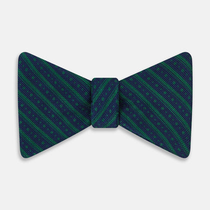 Forest Green Beaded Ticking Stripe Silk Bow Tie