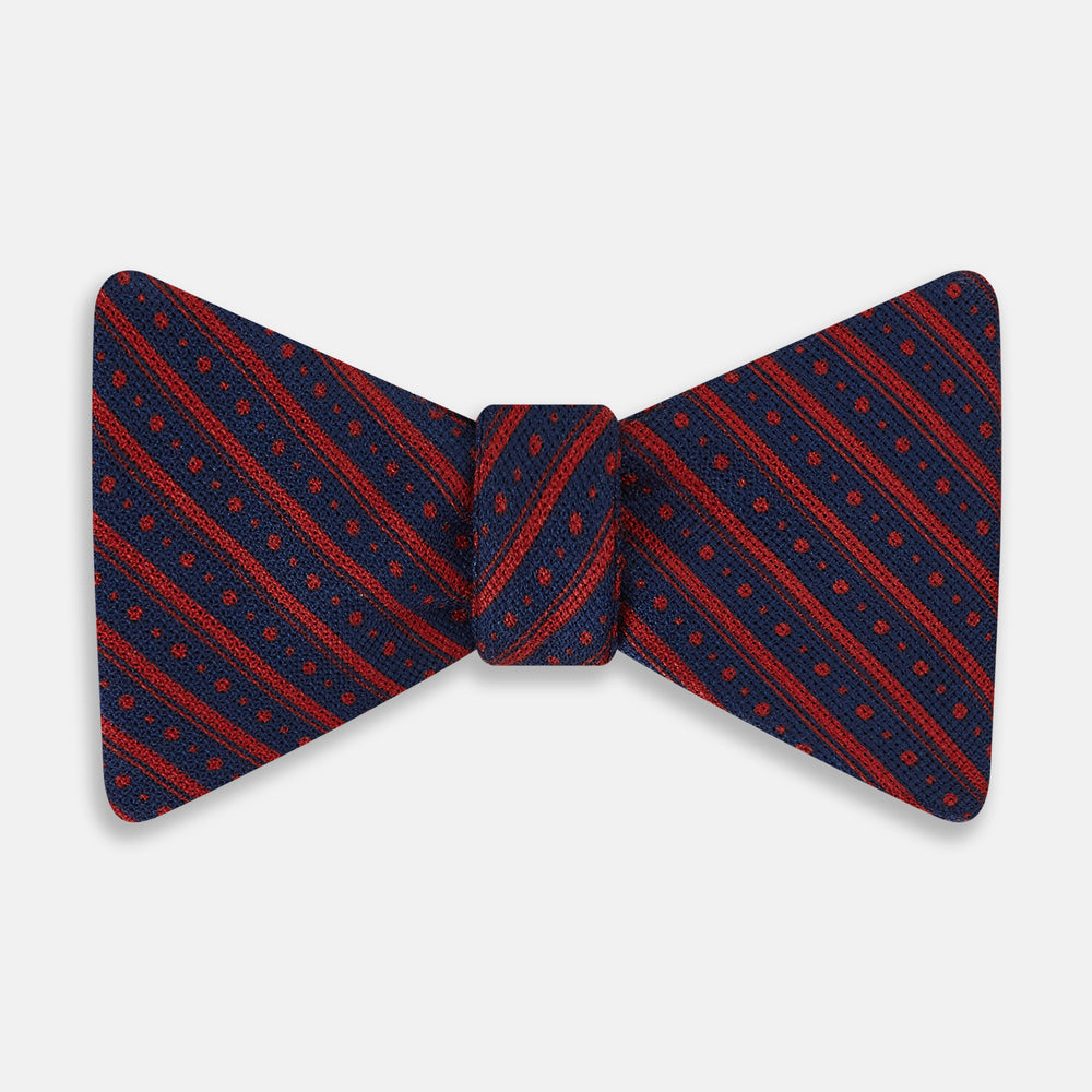Red Beaded Ticking Stripe Printed Silk Bow Tie OS