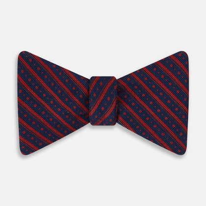 Red Beaded Ticking Stripe Printed Silk Bow Tie