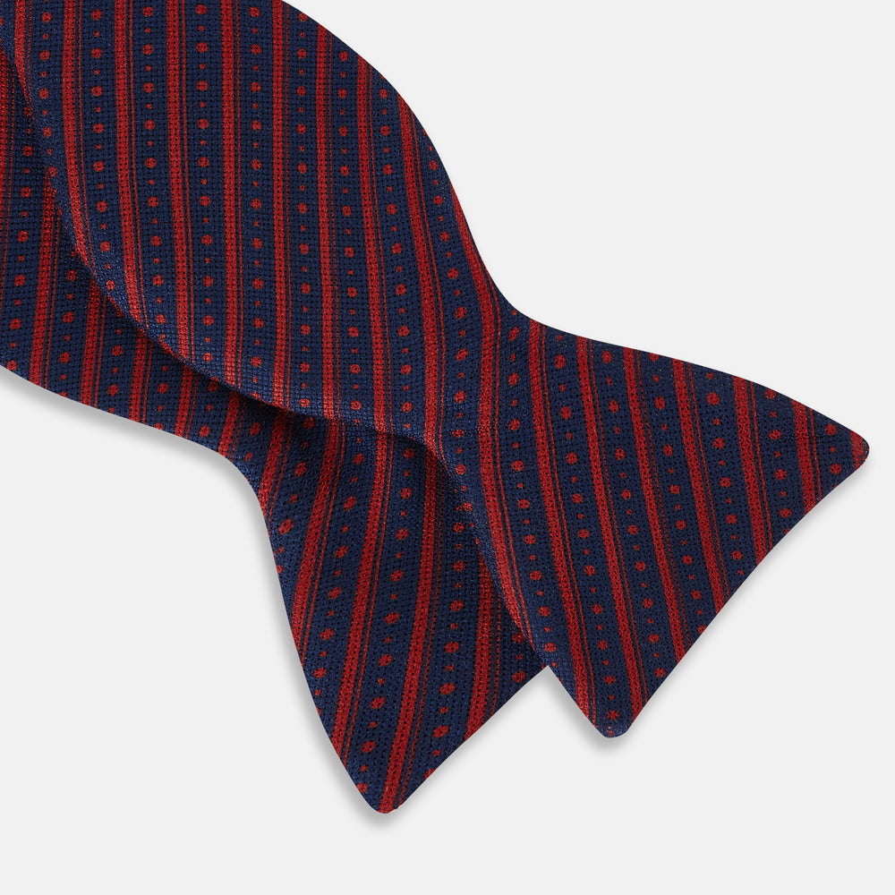 Red Beaded Ticking Stripe Printed Silk Bow Tie OS