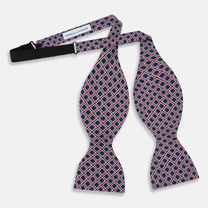 NAVY AND RED CHECKED SILK BOW TIE Image 1