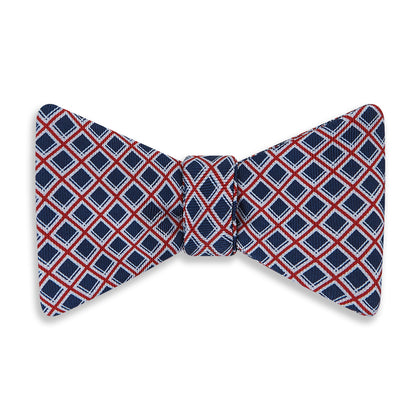 NAVY AND RED CHECKED SILK BOW TIE Image 3