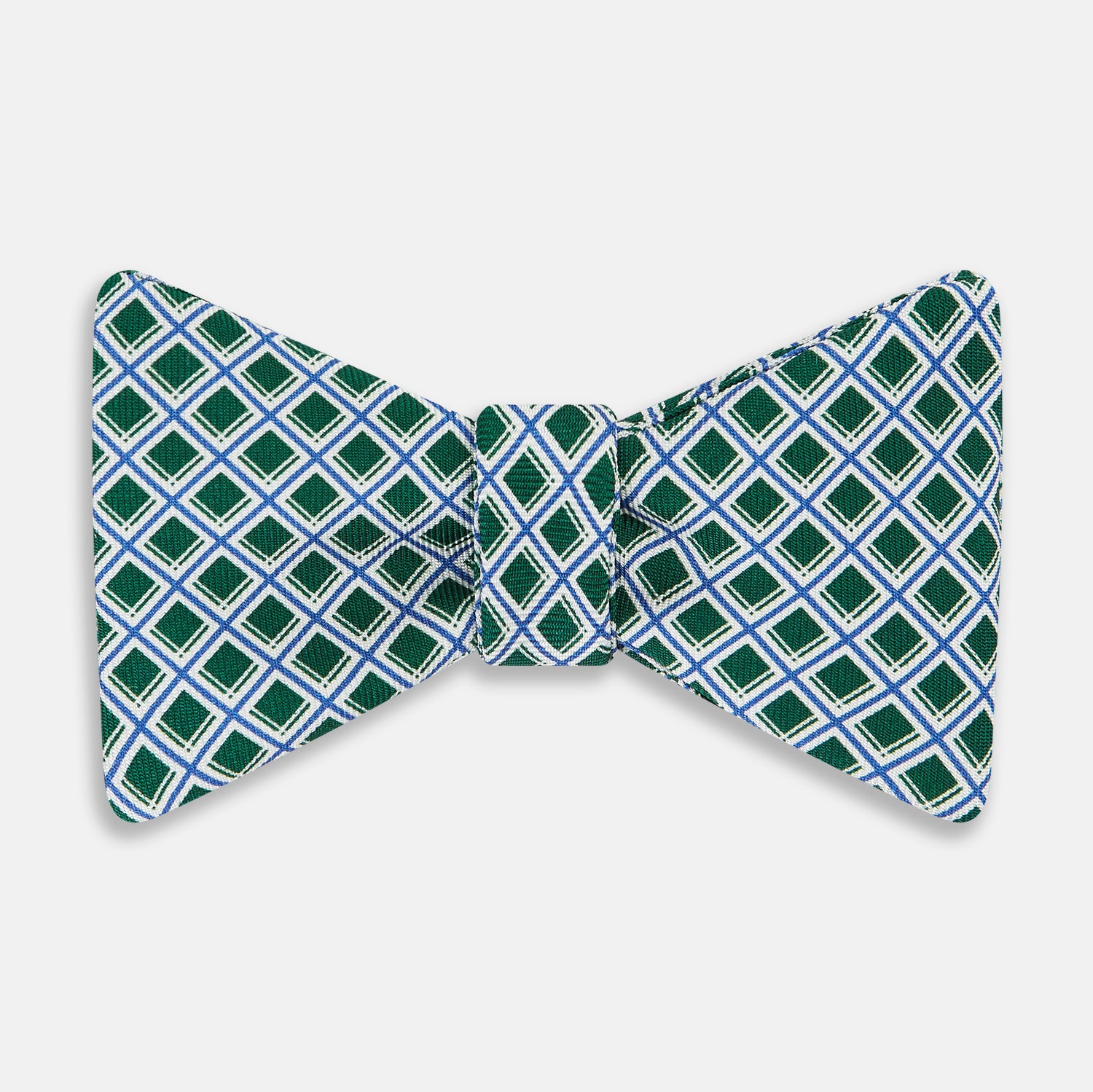 View 1 of product Forest Green and Blue Nested Square Printed Silk Bow Tie OS