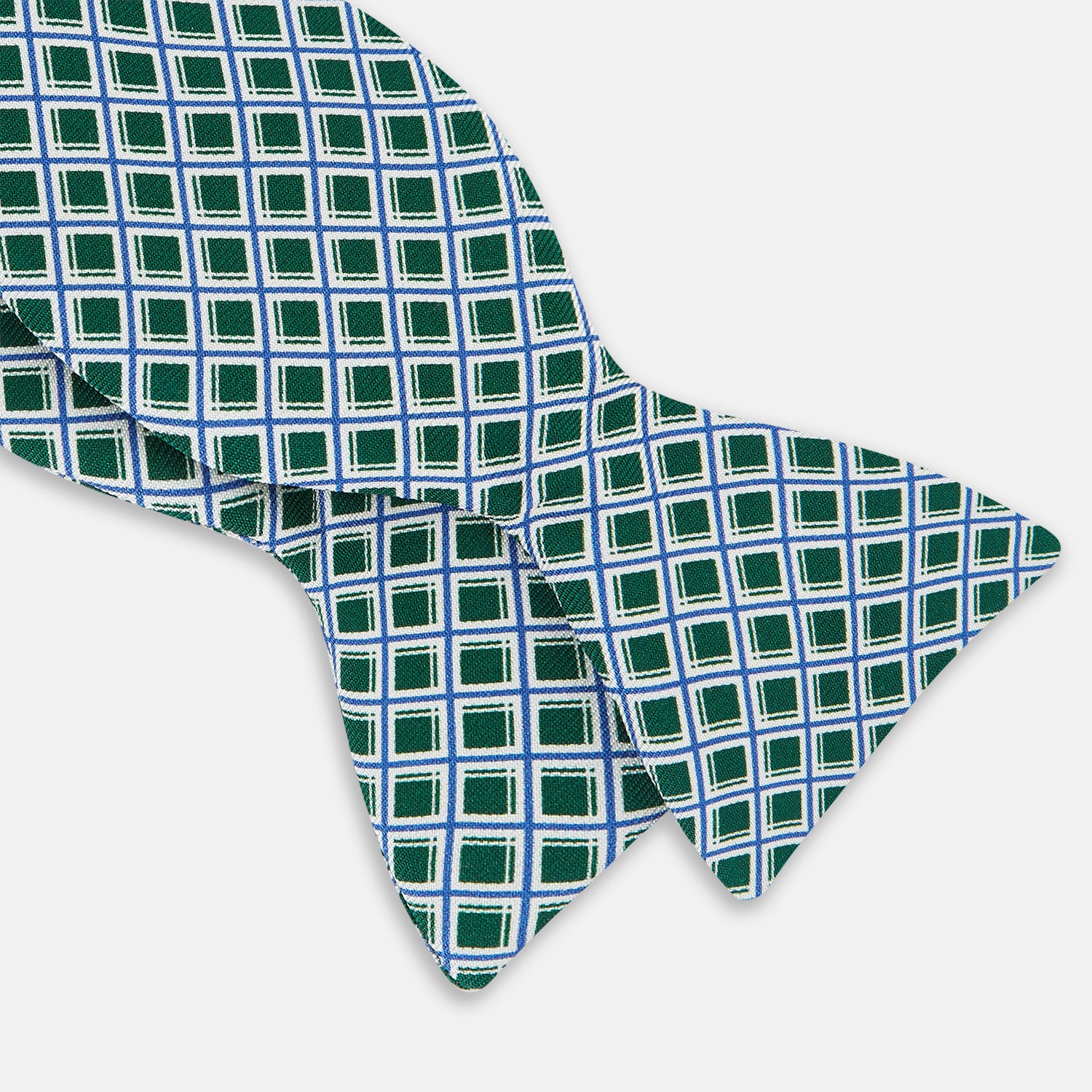View 3 of product Forest Green and Blue Nested Square Printed Silk Bow Tie OS