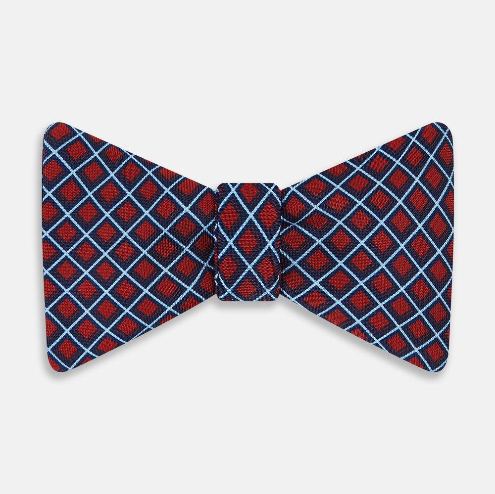 Red and Blue Nested Square Printed Silk Bow Tie OS