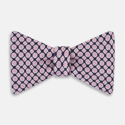 BLUE AND PINK ROSETTE SILK BOW TIE