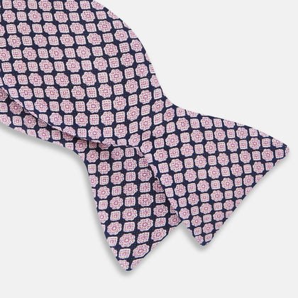 BLUE AND PINK ROSETTE SILK BOW TIE Image 2