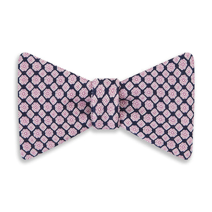 BLUE AND PINK ROSETTE SILK BOW TIE Image 3