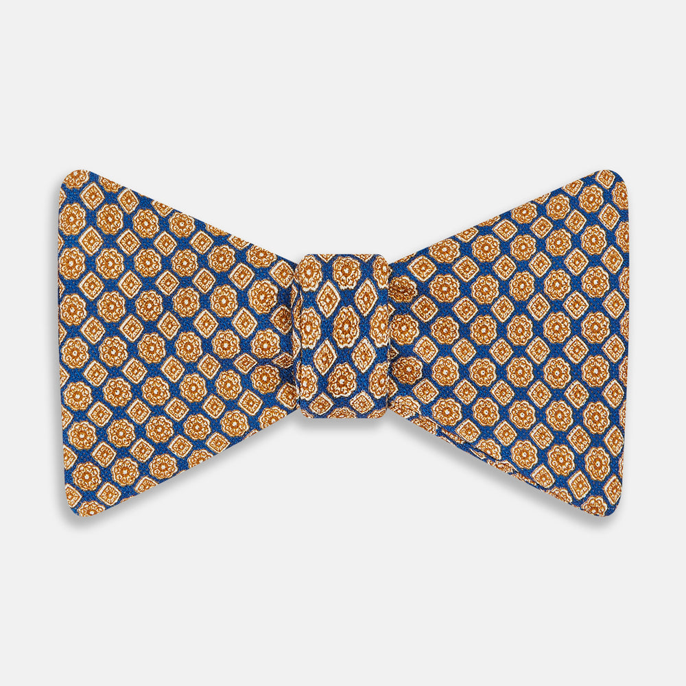 Amber and Blue Rosette Medallion Printed Silk Bow Tie OS
