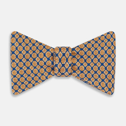 NAVY AND GOLD ROSETTE SILK BOW TIE