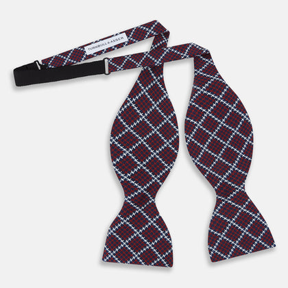 RED WHITE AND NAVY HARLEQUIN SILK BOW TIE Image 2