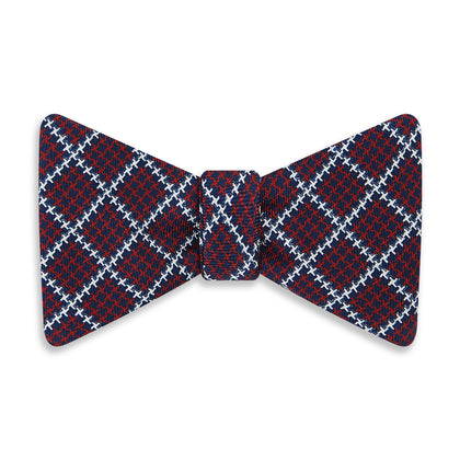 RED WHITE AND NAVY HARLEQUIN SILK BOW TIE Image 3