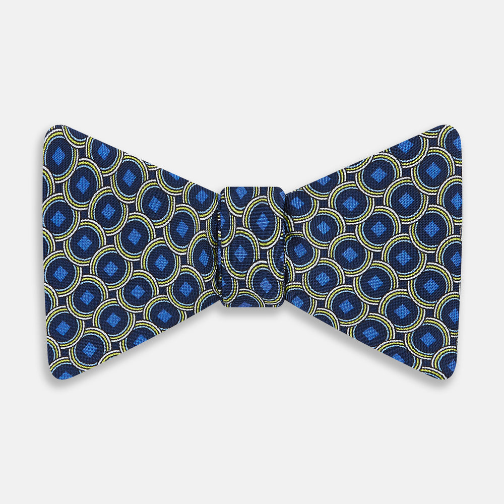 Navy Interlocking Circle Foulard Silk Bow Tie OS