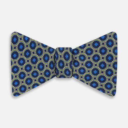 NAVY MEDALLION SILK BOW TIE