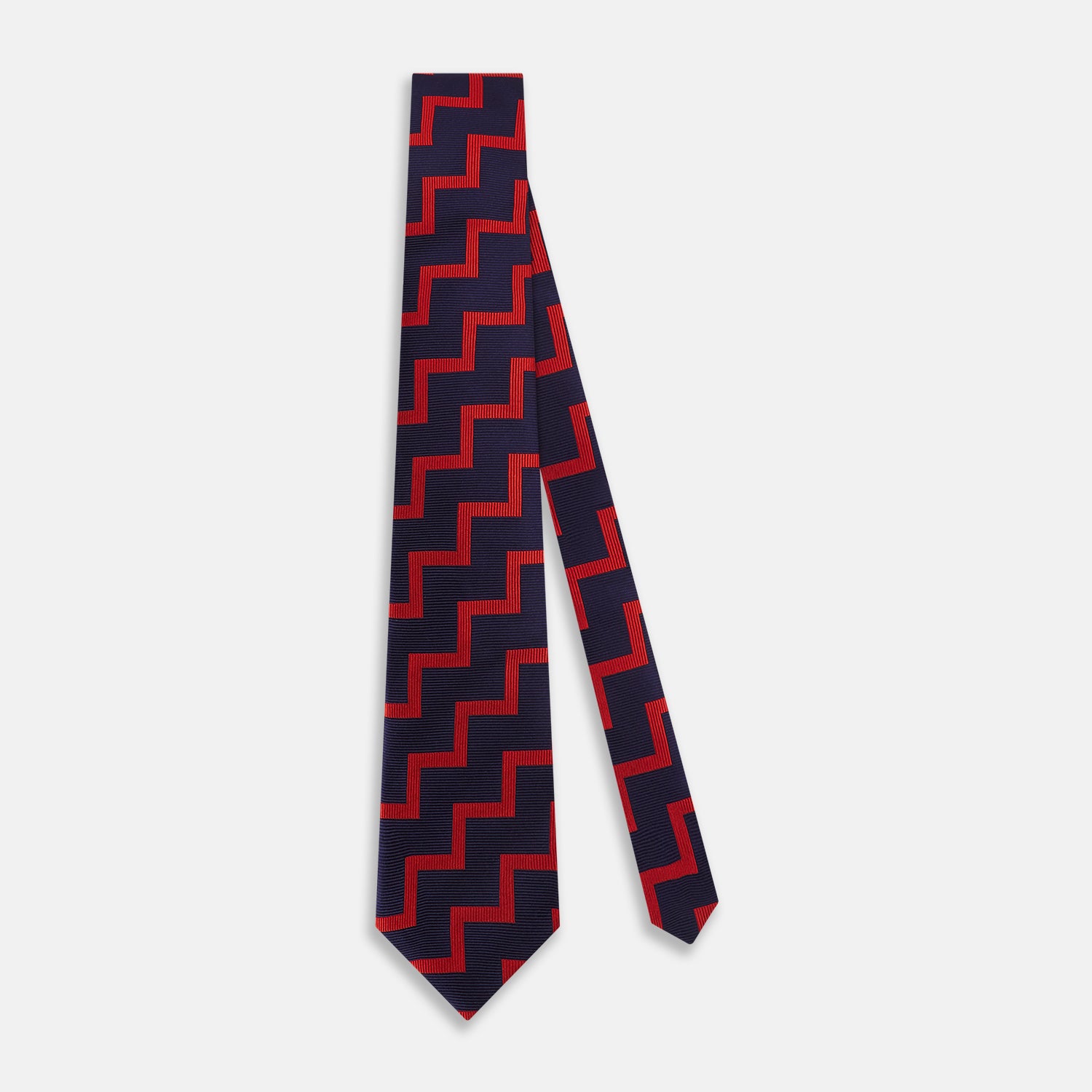View 2 of product Seven-Fold Silk Red and Navy Geometric Tie