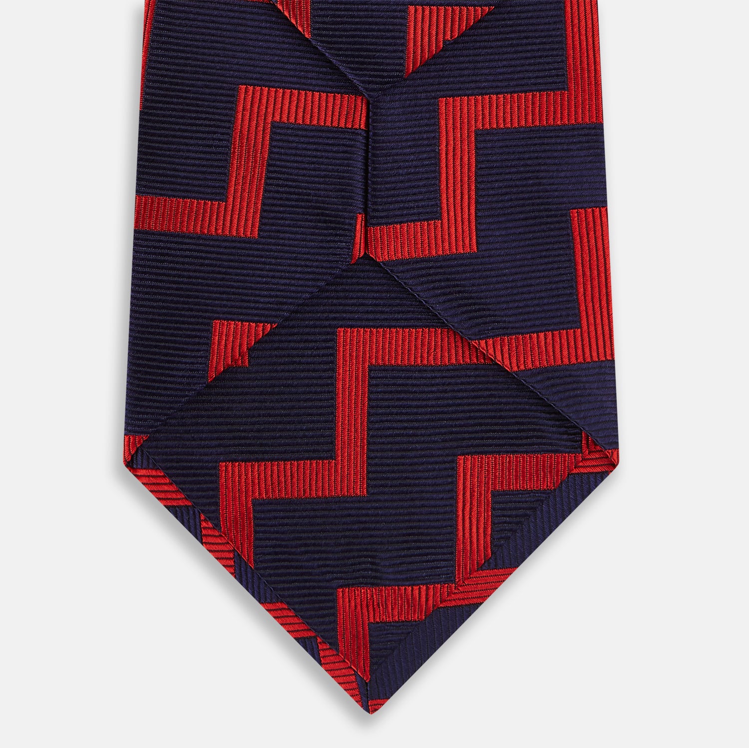 View 3 of product Seven-Fold Silk Red and Navy Geometric Tie
