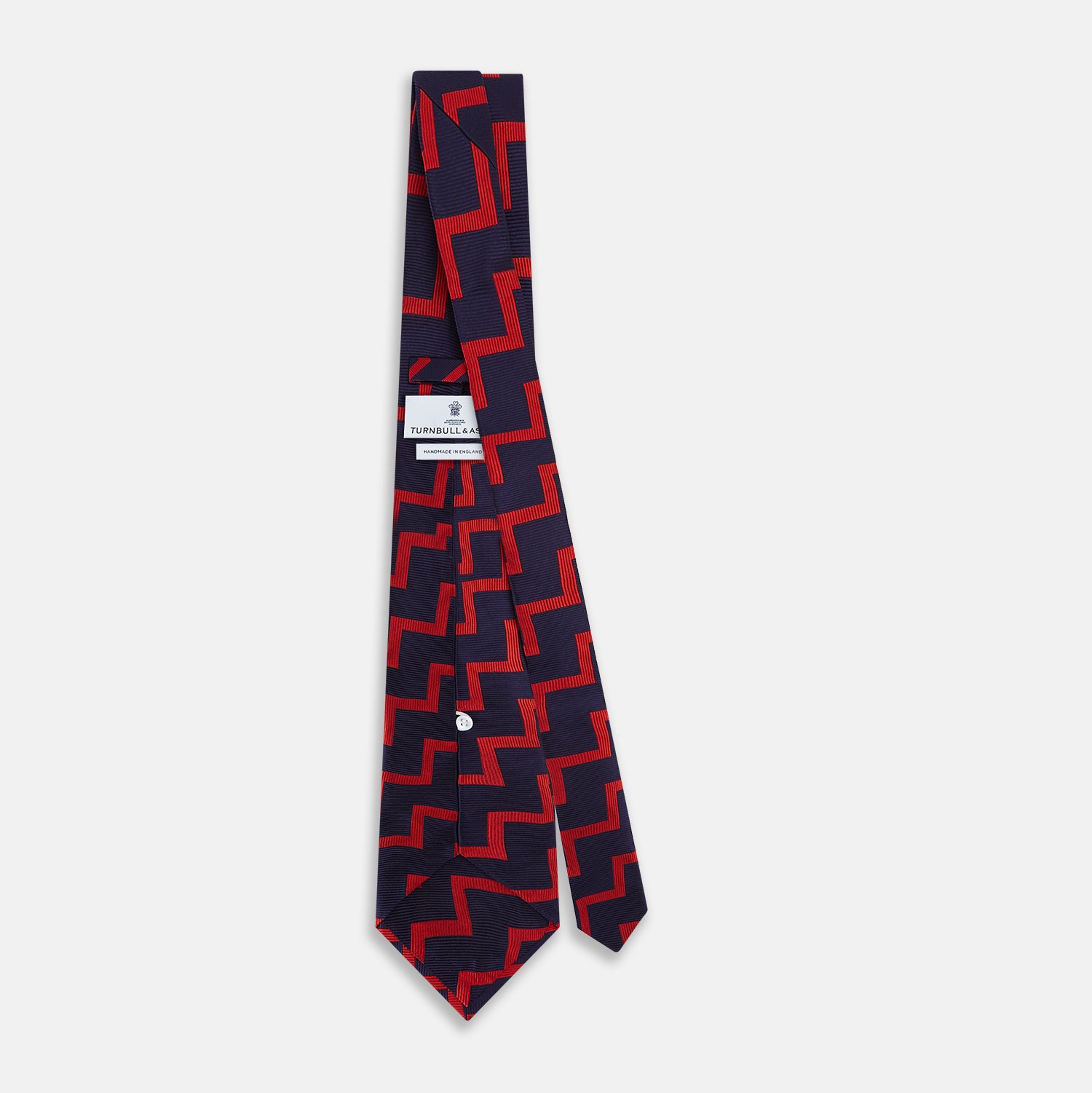 View 4 of product Seven-Fold Silk Red and Navy Geometric Tie