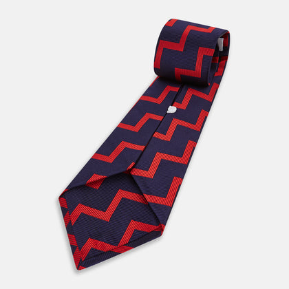 Seven-Fold Silk Red and Navy Geometric Tie Image 4