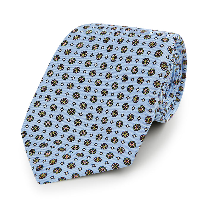 Seven-Fold Silk Sky Blue Medaillon Tie Image 5