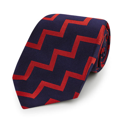 Seven-Fold Silk Red and Navy Geometric Tie Image 5