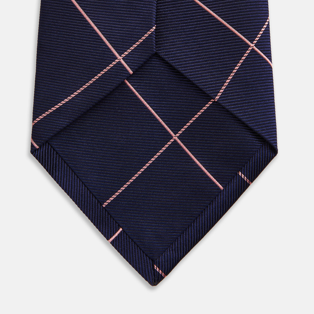 FONDANT PINK and WINDOW PANE NAVY SIlk TIE