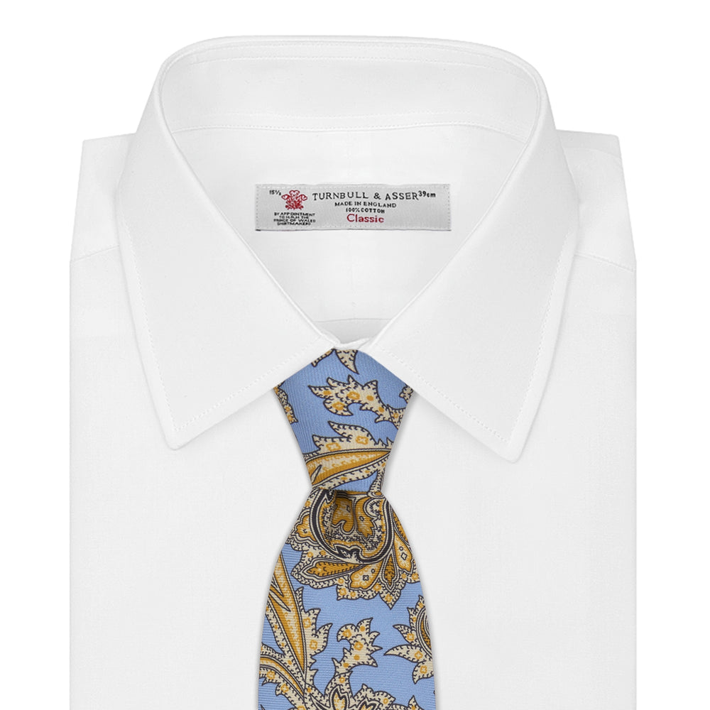 <div>Light Blue and Yellow Large Paisley Silk Tie</div>