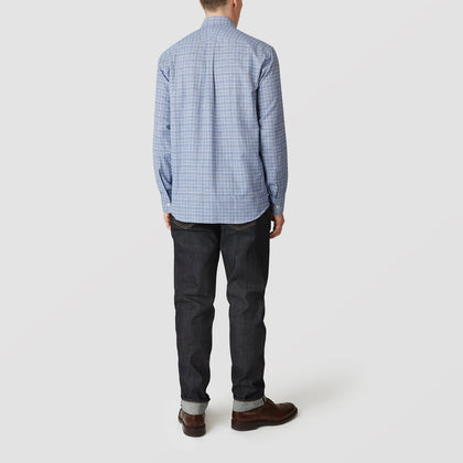 Blue Check Weekend Fit Shirt With Derby Collar and 1-Button Cuffs Image 1
