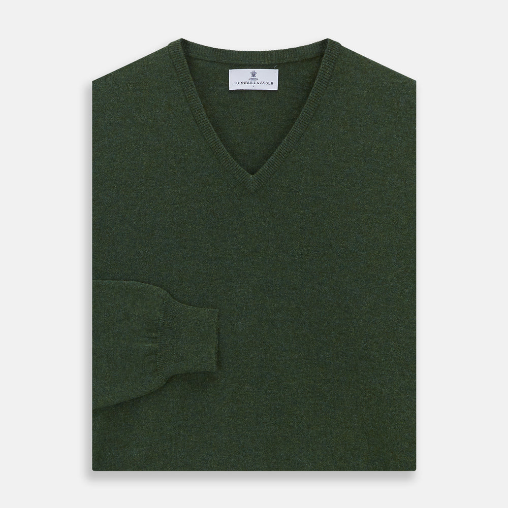 Green V-Neck Cashmere Jumper – Turnbull Asser