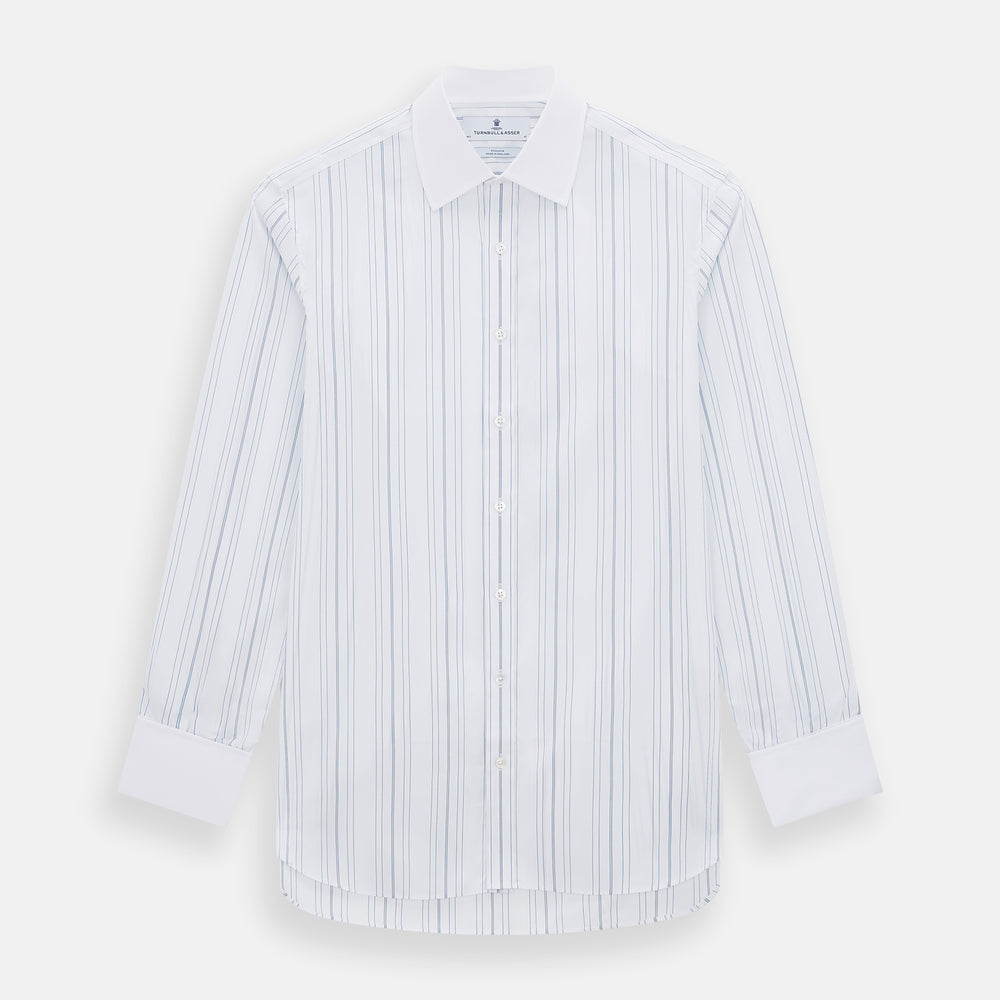 Pale Blue Multi Stripe Shirt with Contrast Collar and Double Cuffs