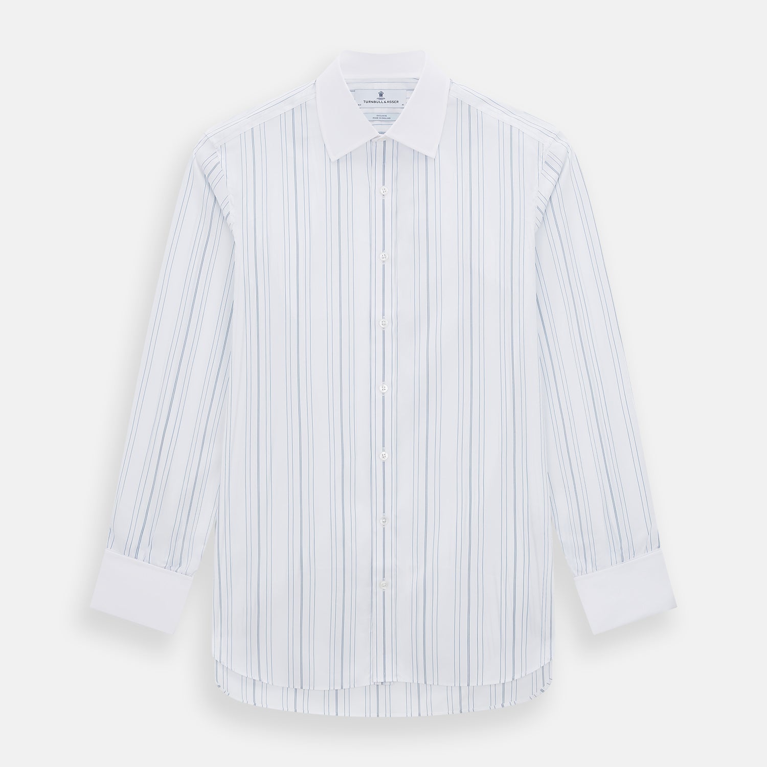View 1 of product Pale Blue Multi Stripe Shirt with Contrast Collar and Double Cuffs