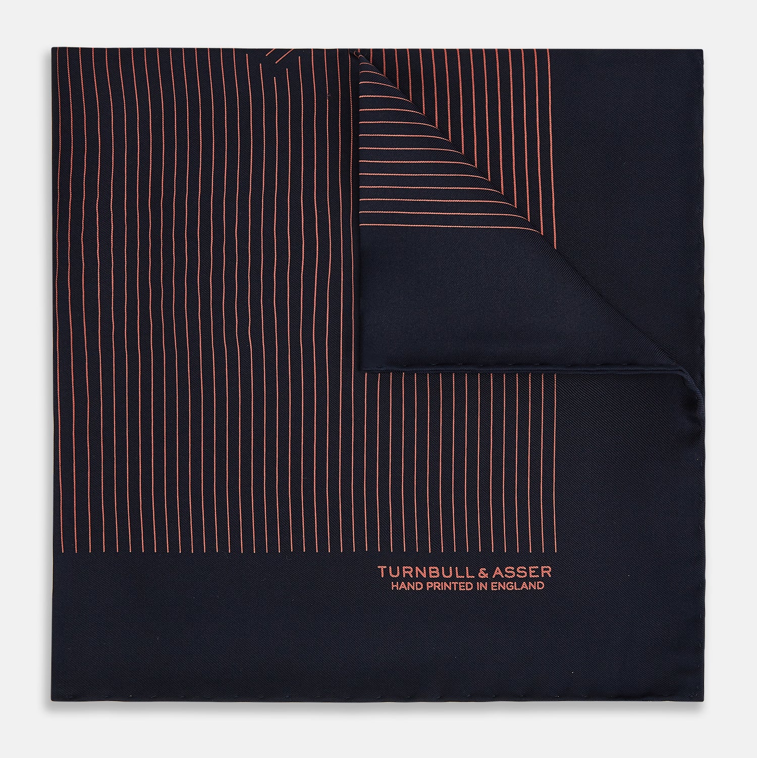 View 1 of product Navy and Orange Stripe Silk Pocket Square