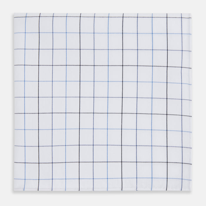 Hand Rolled Blue Grid Check Handkerchief