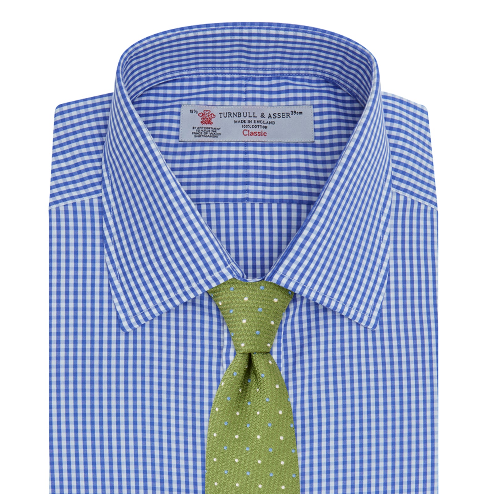 View 4 of product Mid-Blue Gingham Check Shirt with T&amp;A Collar and 3-Button Cuffs