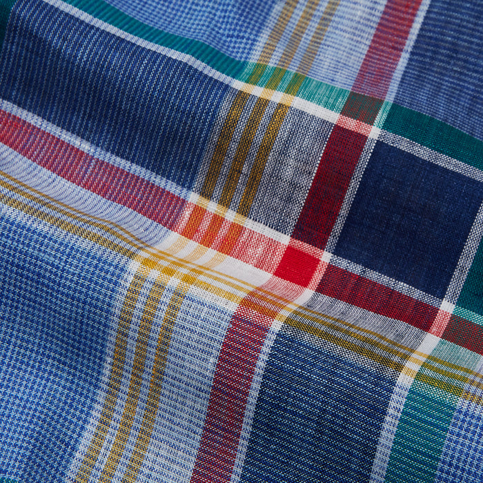 Blue Multi Check Linen Weekend Fit Suffolk Shirt Image 3