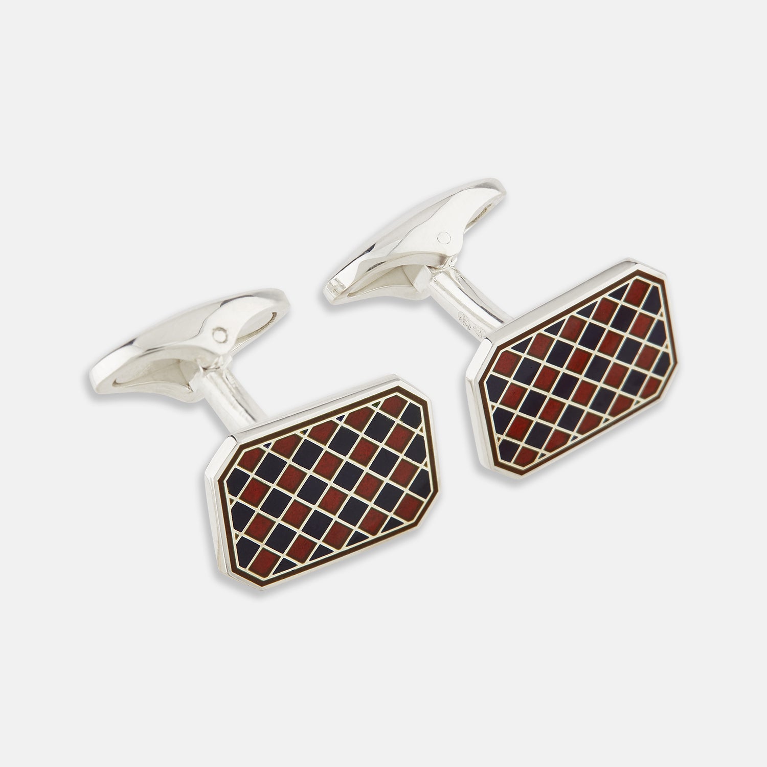 View 1 of product Burgundy and Navy Checkered Rectangular Enamel Cufflinks