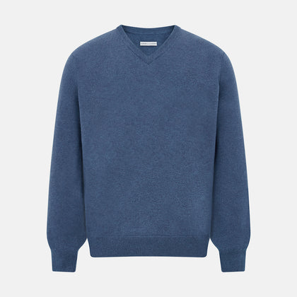 Pacific Blue Cashmere V-Neck Jumper