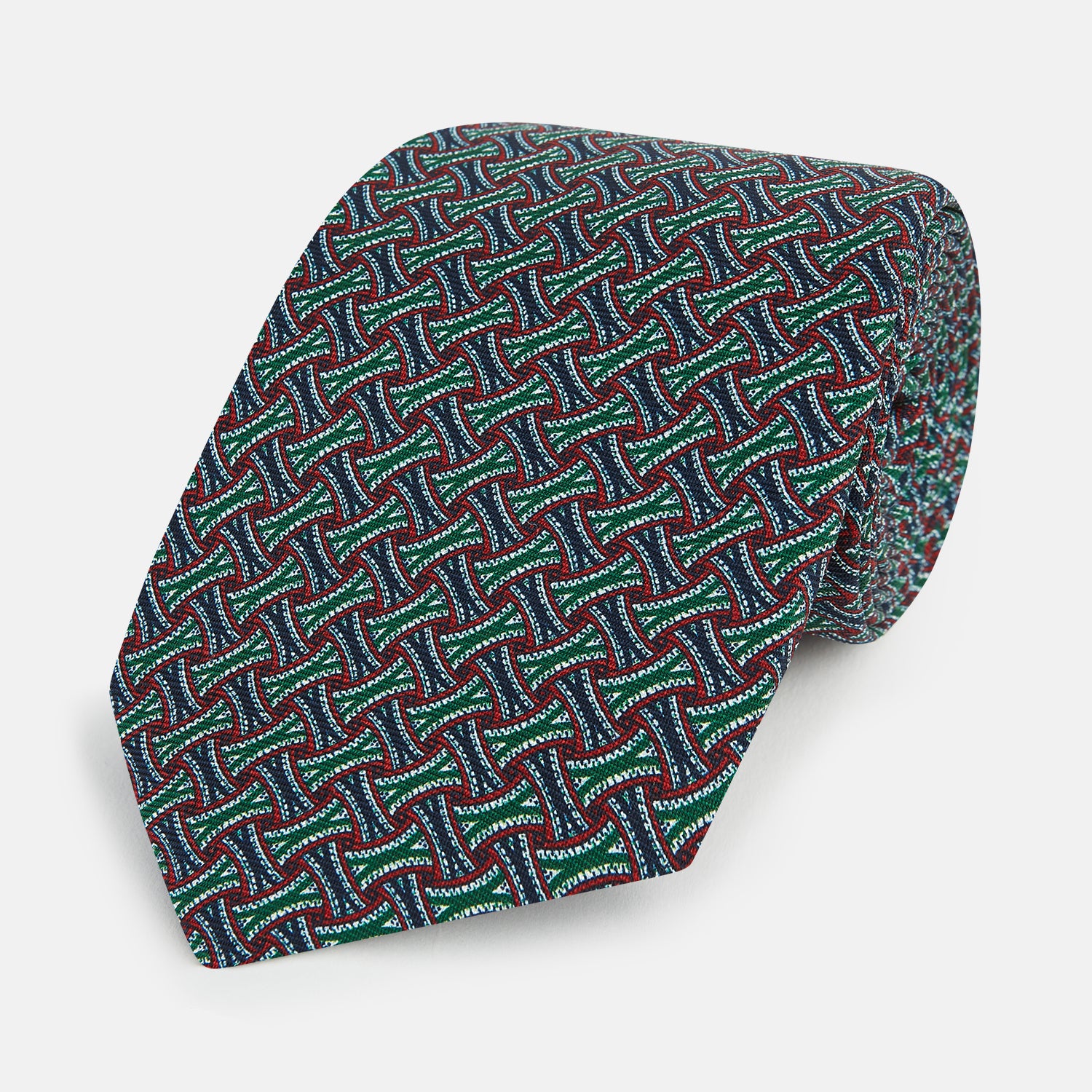View 1 of product Forest Green and Red Weave-Patterned Printed Silk Tie
