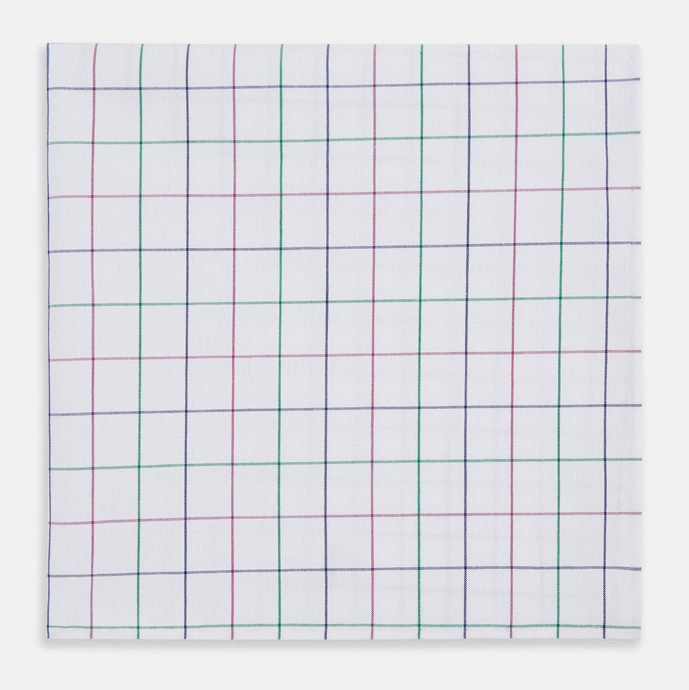 Hand Rolled Pink and Green Grid Check Handkerchief