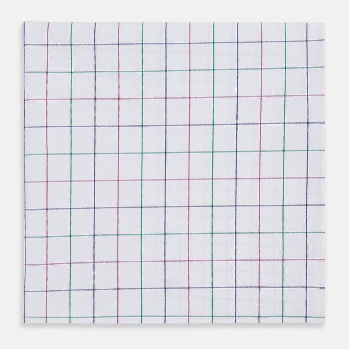 Hand Rolled Pink and Green Grid Check Handkerchief